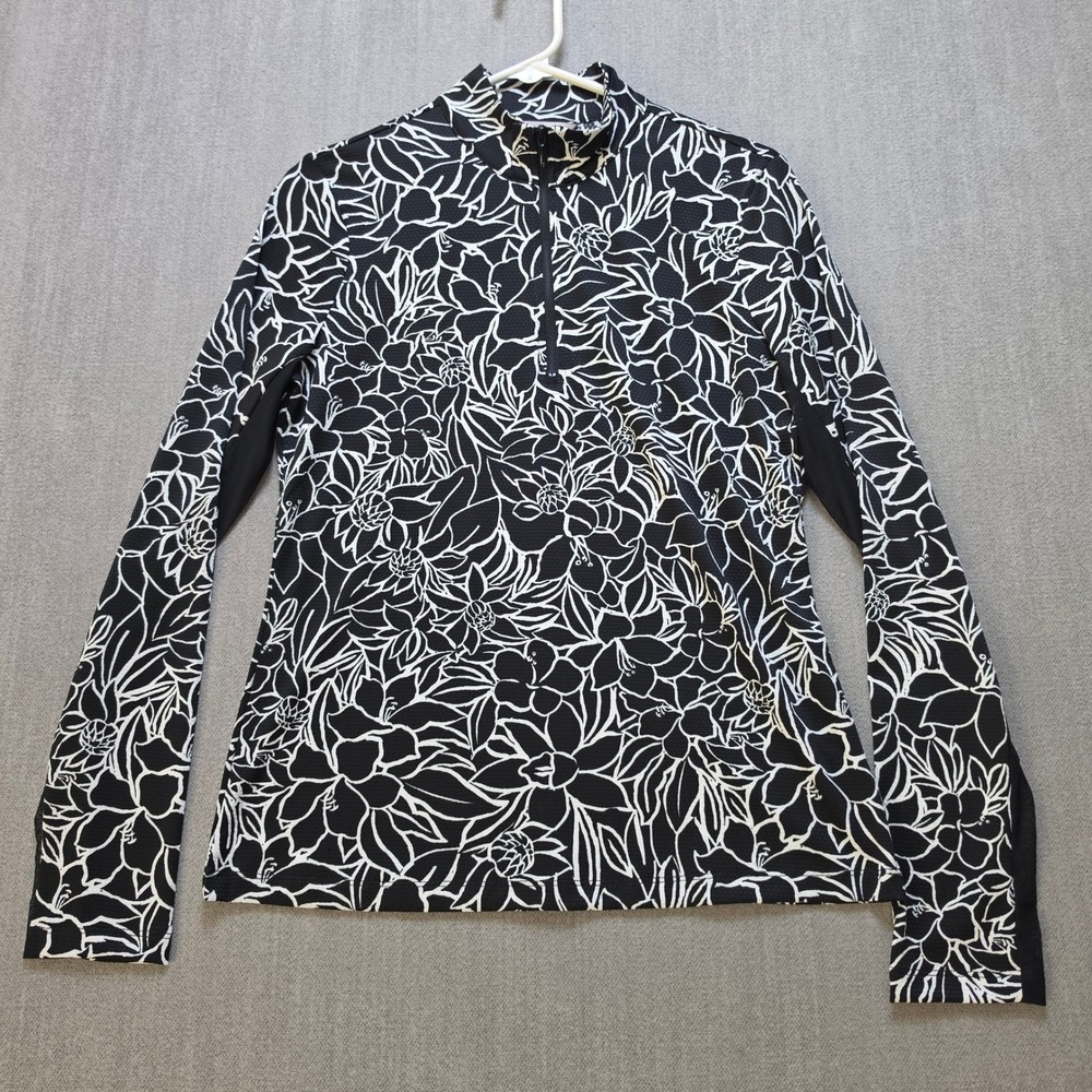 Tommy Bahama Pullover Women M Black White Floral Everyday Active Quarter Zip